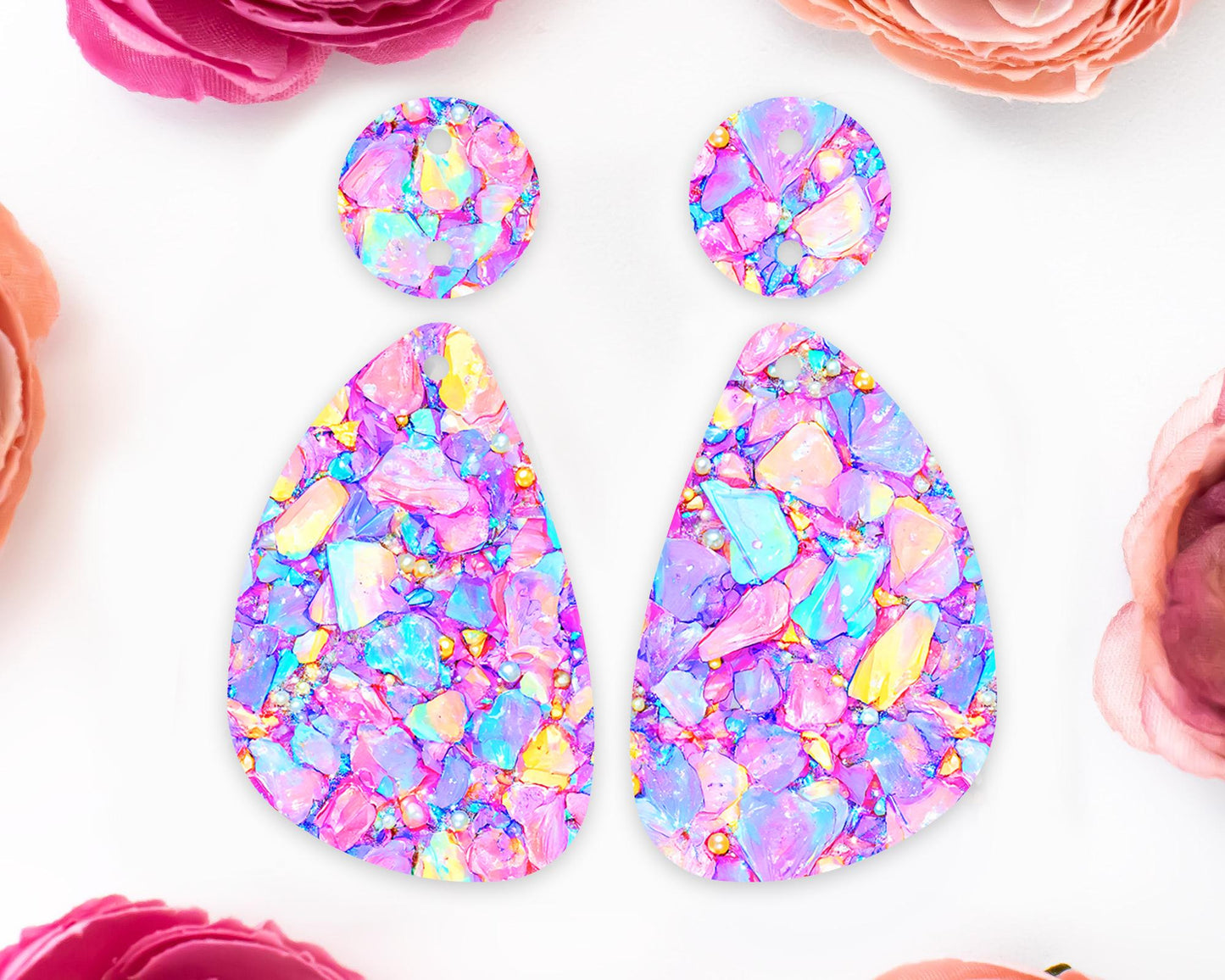 Pastel Confetti Stones Teardrop Earrings Blanks
