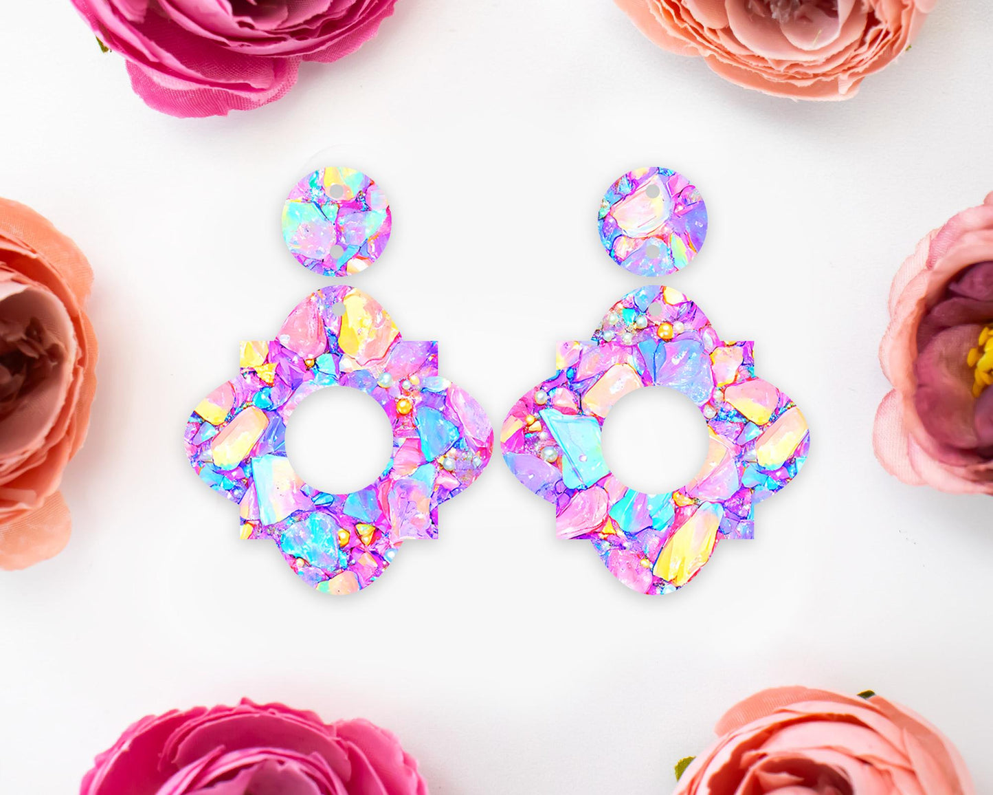 Pastel Confetti Stones Geometric Earrings Blanks
