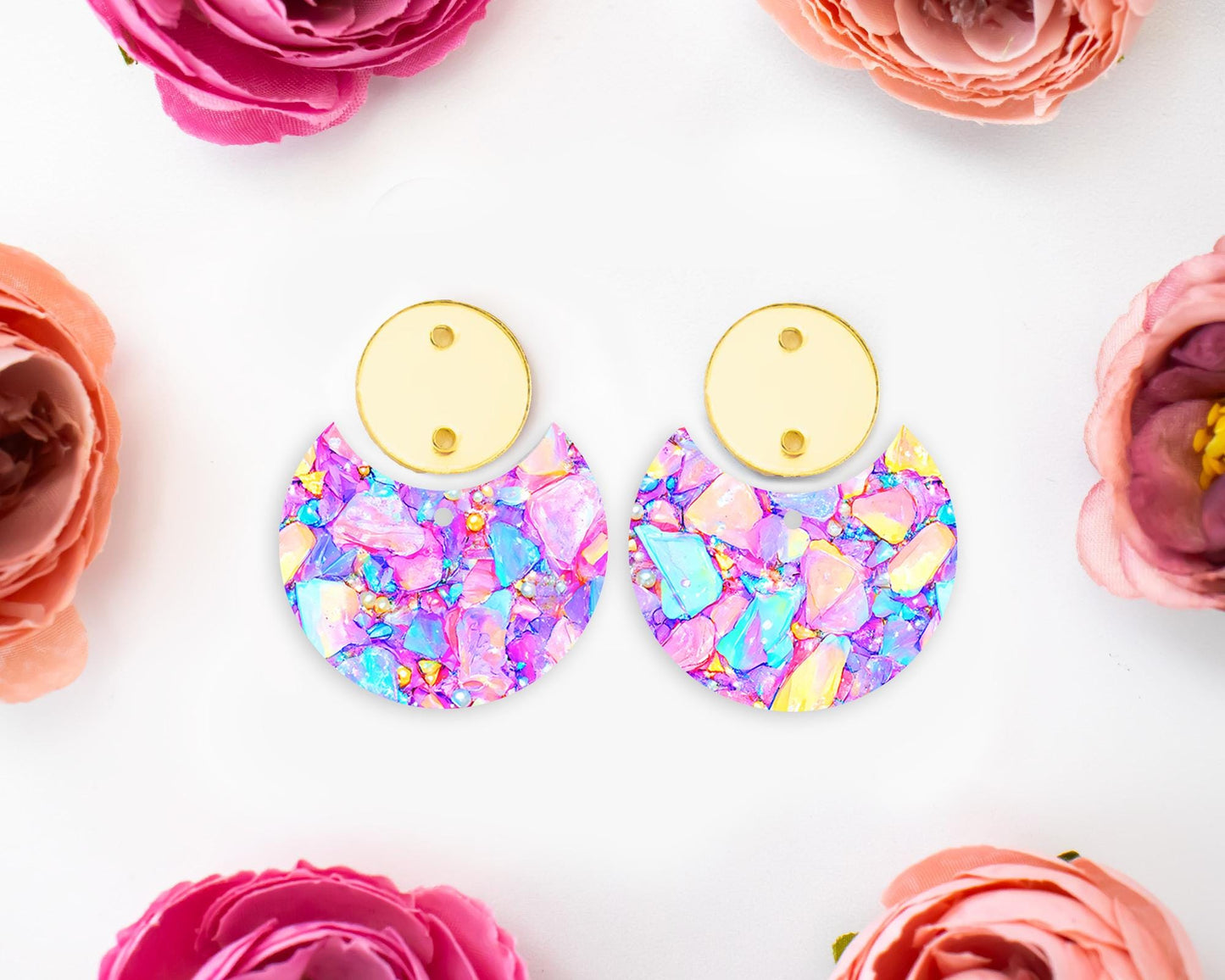 Pastel Confetti Stones Circle Drop Earrings Blanks