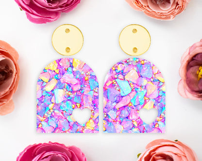 Pastel Confetti Stones Heart Arch Earrings Blanks