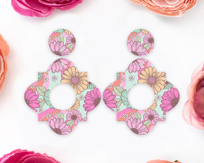 Geometric Retro Flowers Earrings Blanks