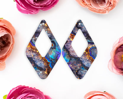 Geode Pattern Diamond Teardrop Earrings Blanks