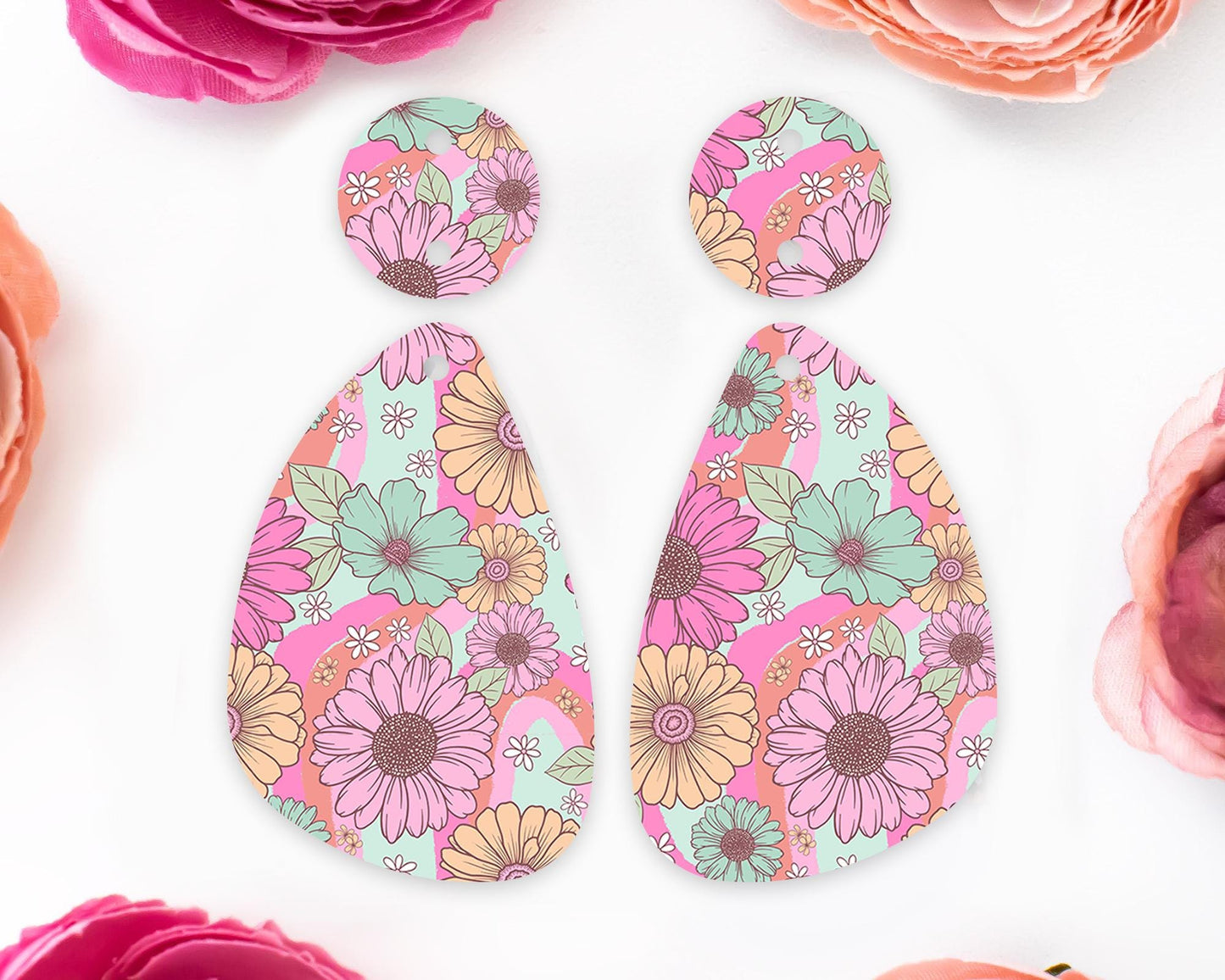 Retro Flower Teardrop Earrings Blanks