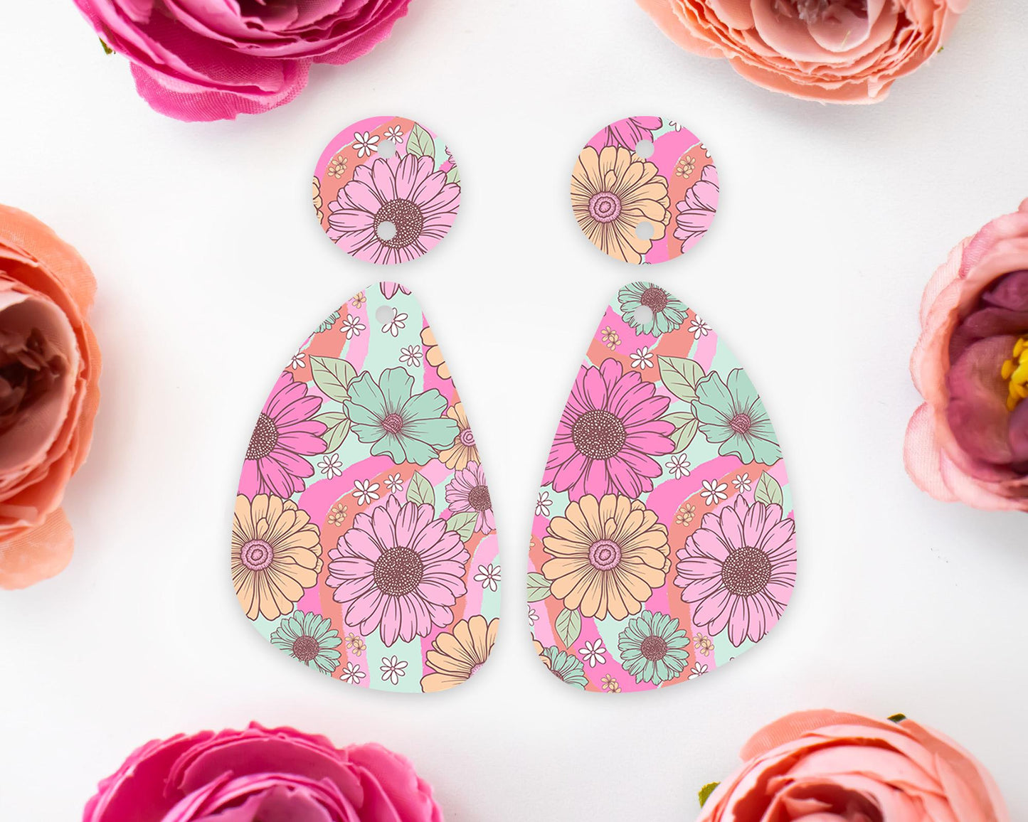 Retro Flower Teardrop Earrings Blanks