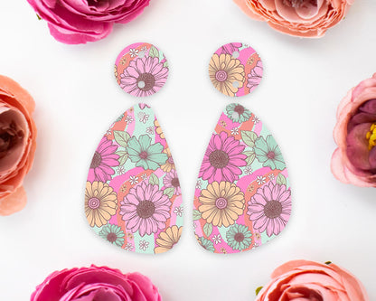 Retro Flower Teardrop Earrings Blanks