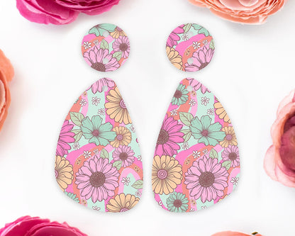Retro Flower Teardrop Earrings Blanks