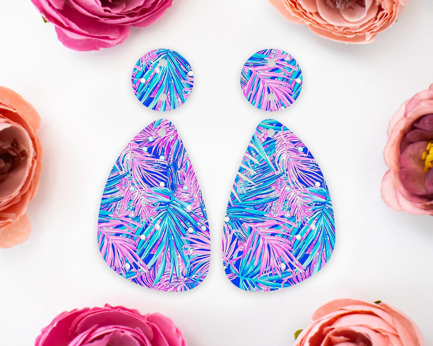 Tropical Leaves Teardrop Earrings Blanks