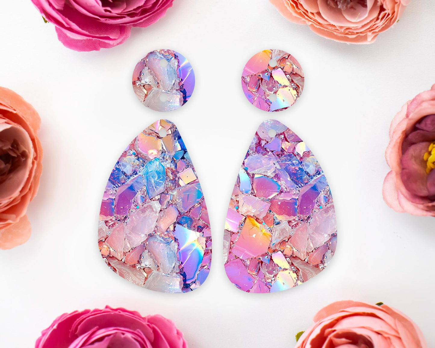 Pastel Geode Pattern Teardrop Earrings Blanks