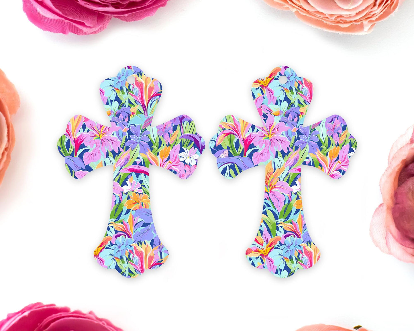 Floral Lily Cross Earring Blanks