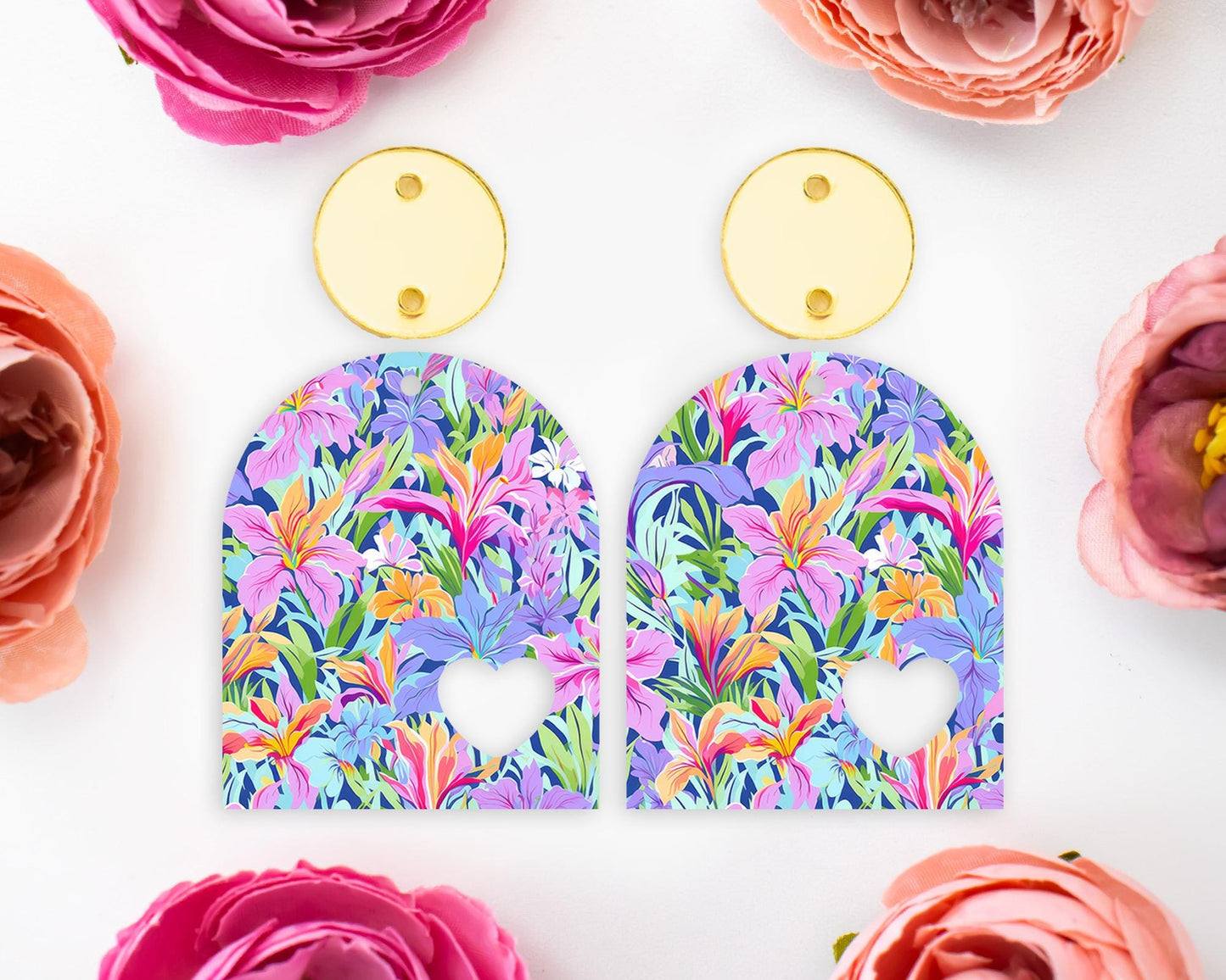 Lilies Floral Heart Arch Earrings Blanks