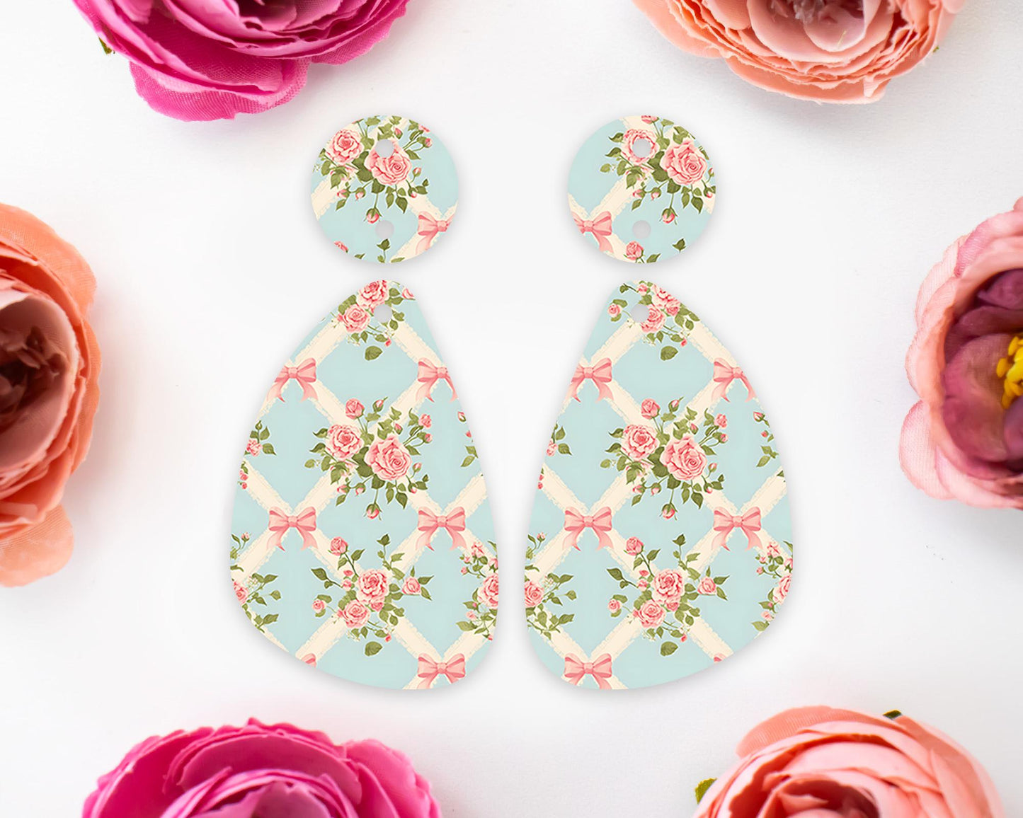 Vintage Flowers Teardrop Earrings Blanks