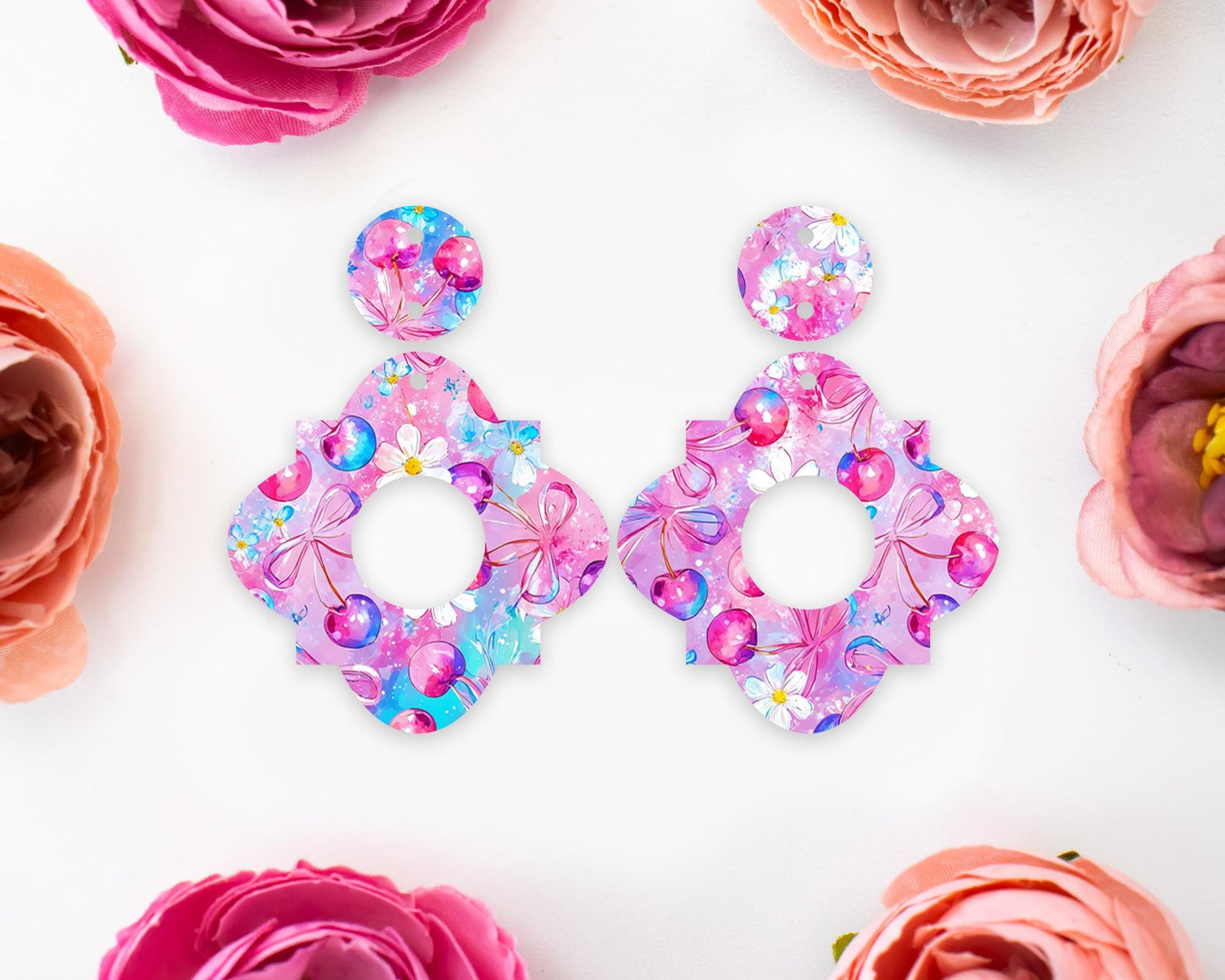 Cherries Geometric Earrings Blanks