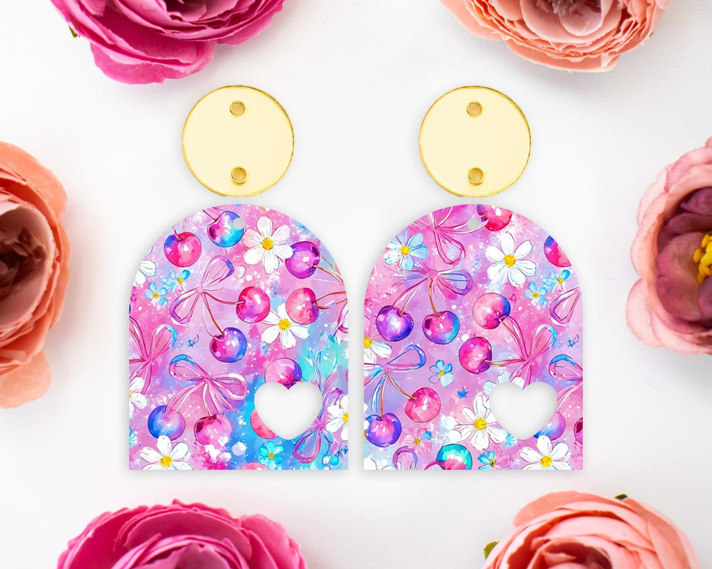Cherries Heart Arch Earrings Blanks