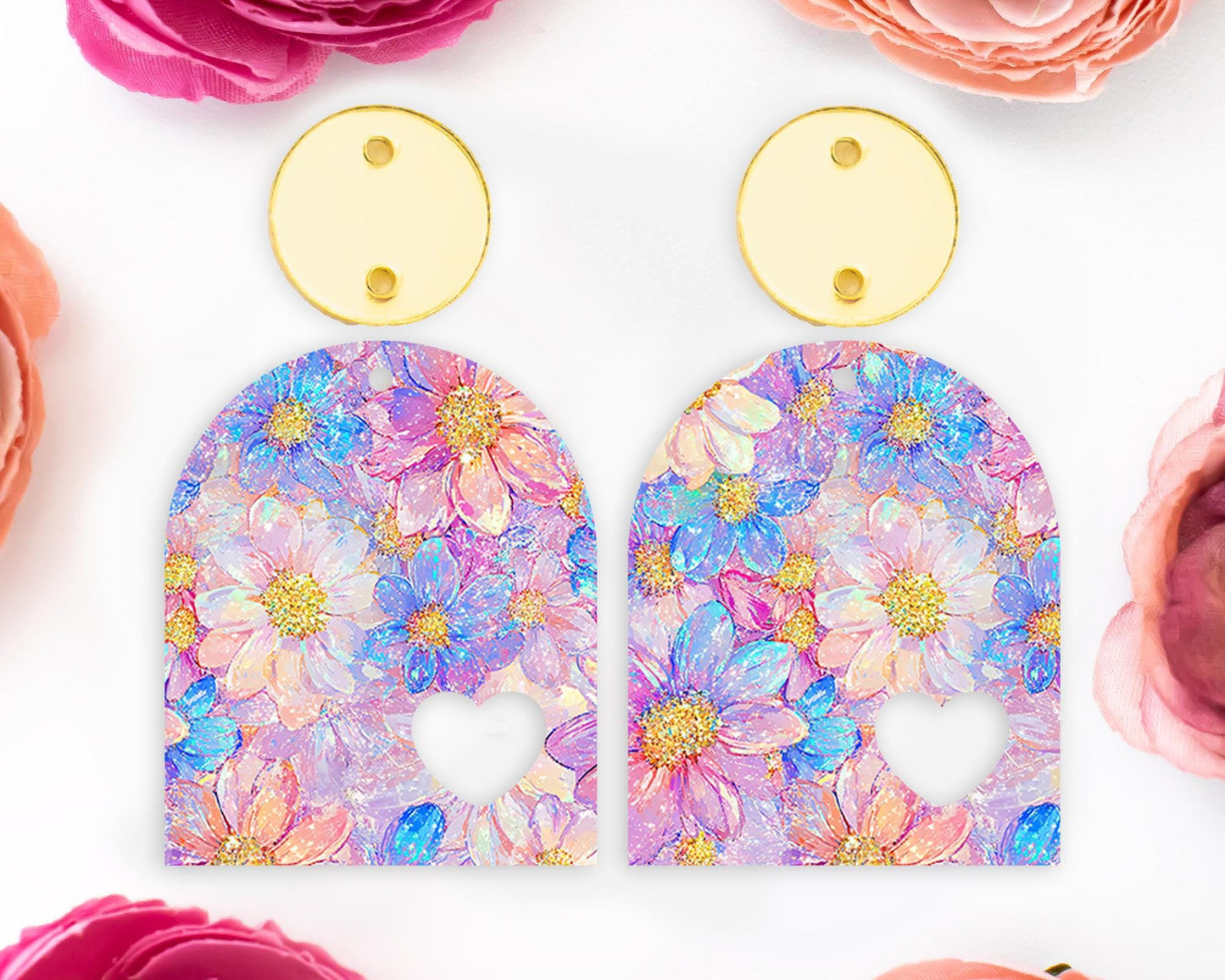 Pastel Flowers Heart Arch Earrings Blanks