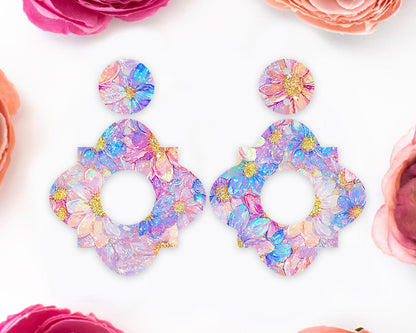 Pastel Flowers Geometric Earrings Blanks