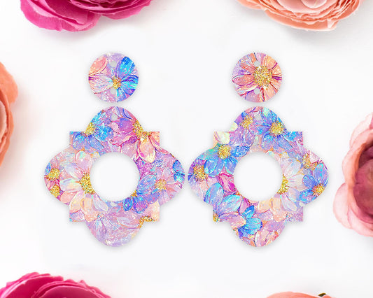 Pastel Flowers Geometric Earrings Blanks