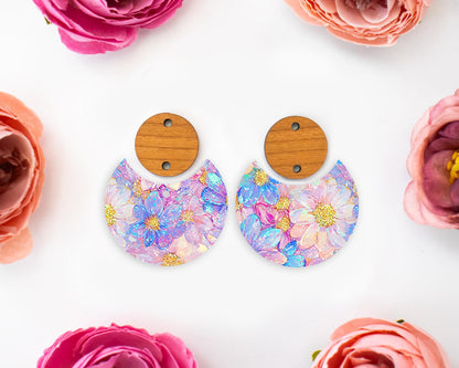 Pastel Flowers Circle Drop Earrings Blanks
