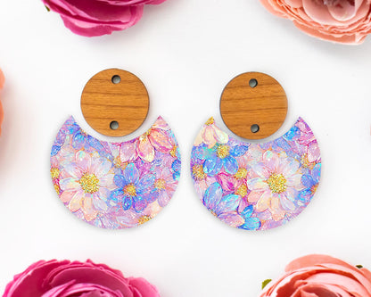 Pastel Flowers Circle Drop Earrings Blanks