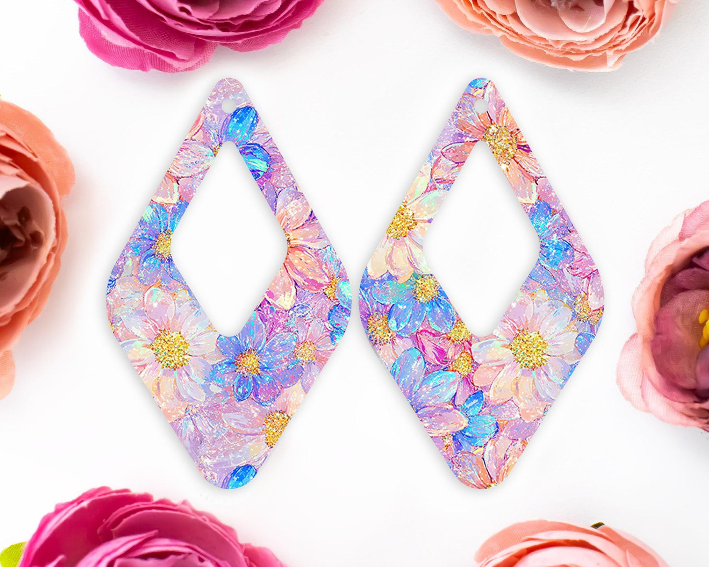Pastel Flowers Teardrop Earrings Blanks