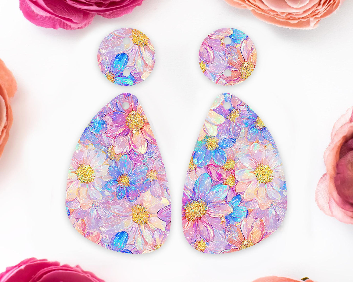 Pastel Flowers Teardrop Earrings Blanks