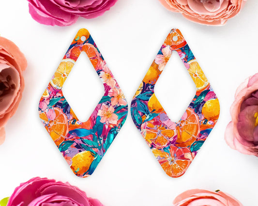 Oranges & Tropical Flowers Diamond Earrings Blanks