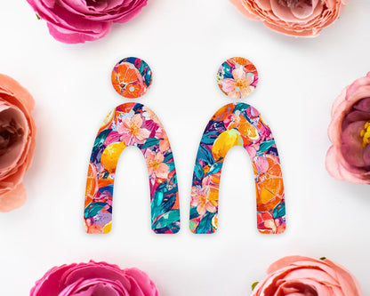 Oranges & Tropical Flowers Arch Earrings Blanks