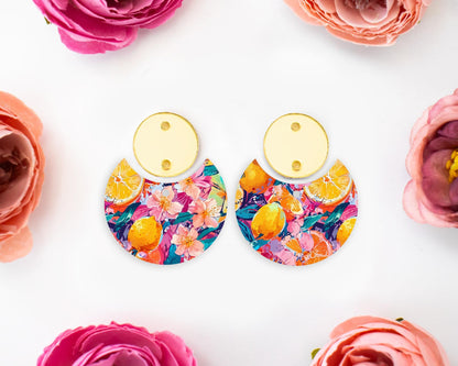 Orange & Tropical Flowers Circle Drop Earrings Blanks