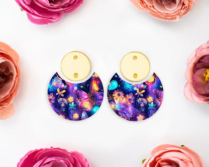 Whimsical Butterfly Floral Circle Drop Earrings Blanks
