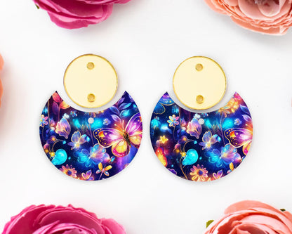 Whimsical Butterfly Floral Circle Drop Earrings Blanks