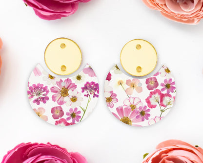 Pressed Flowers Circle Drop Earrings Blanks