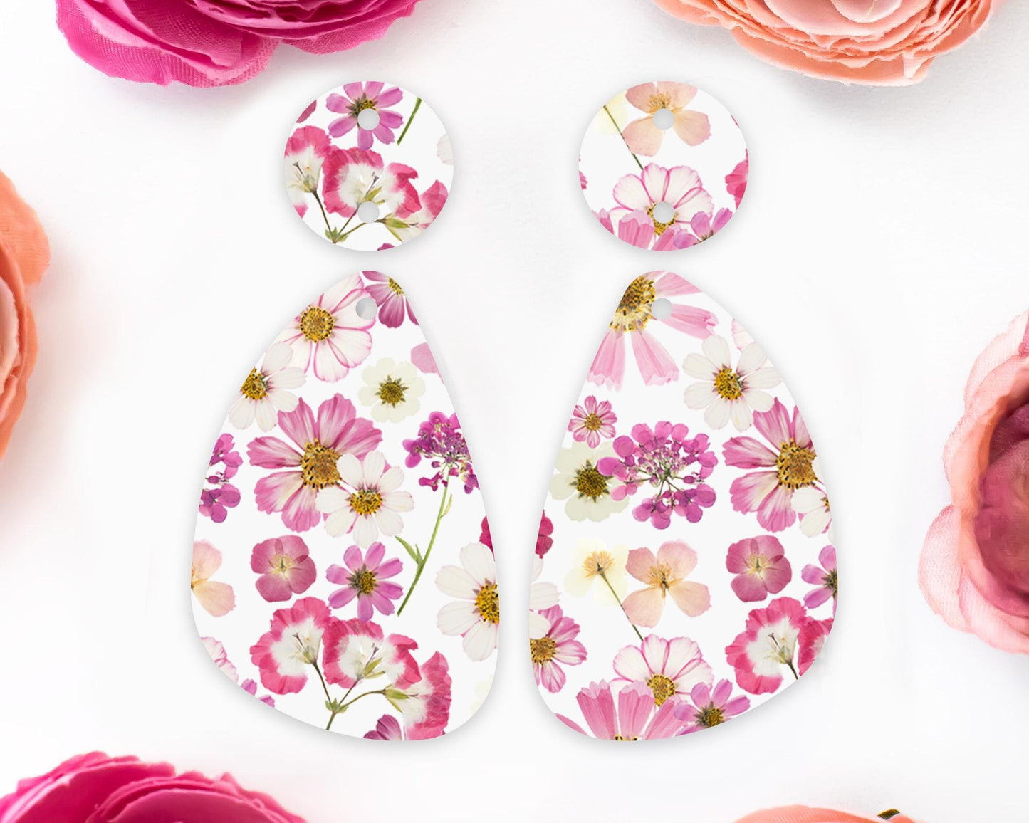 Pressed Flowers Teardrop Earrings Blanks