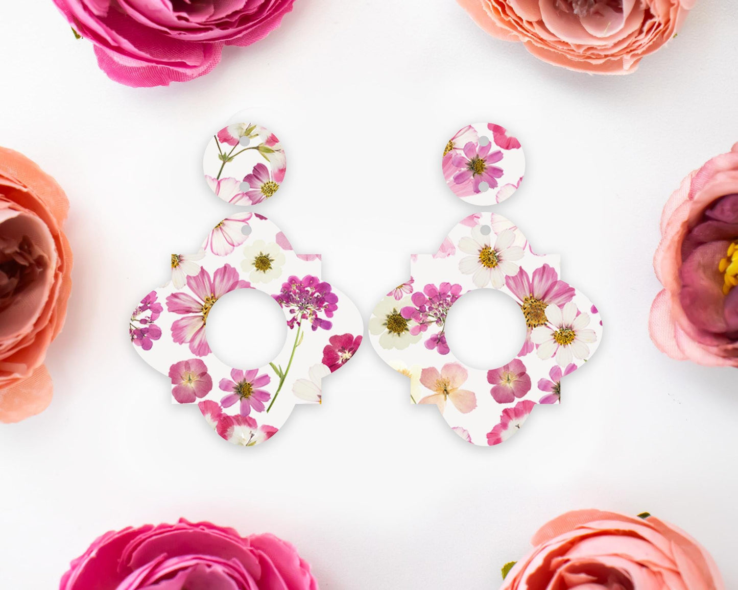 Geometric Pressed Flowers Earrings Blanks