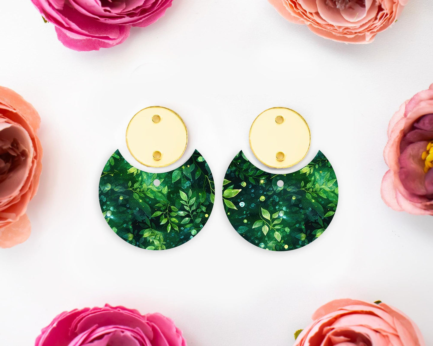 Leaves Flowers Circle Drop Earrings Blanks