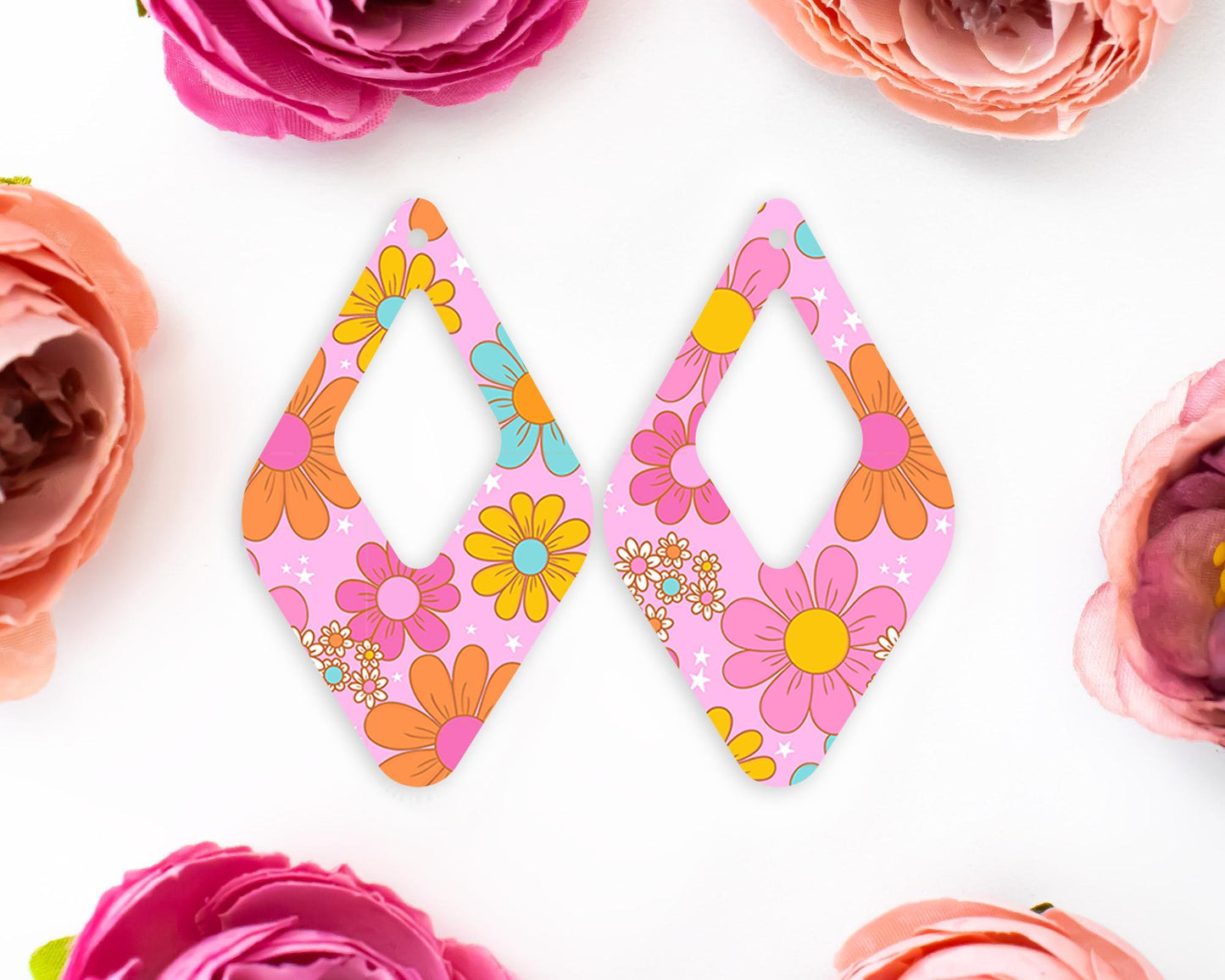 Retro Flowers Teardrop Earrings Blanks