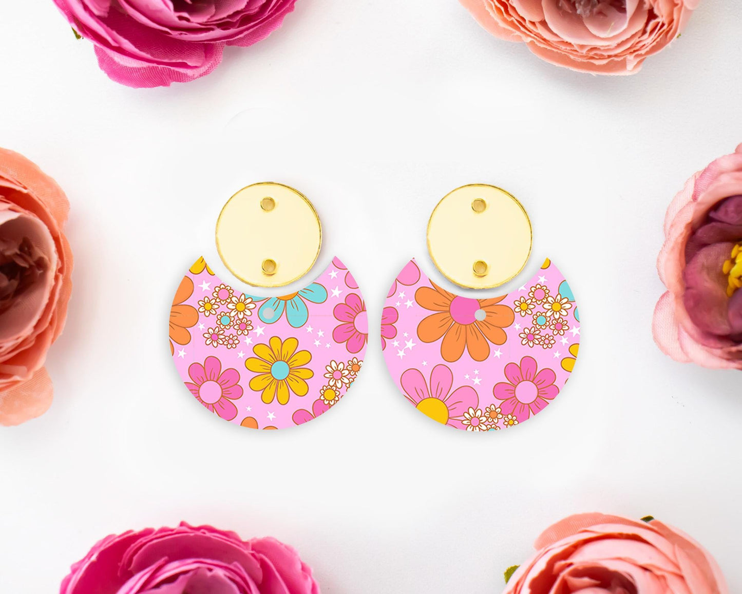 Retro Flowers Circle Drop Earrings Blanks