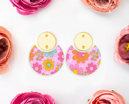 Retro Flowers Circle Drop Earrings Blanks