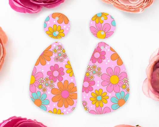 Retro Flowers Teardrop Earrings Blanks