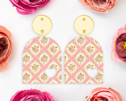 Pink Vintage Flowers Arch Earrings Blanks