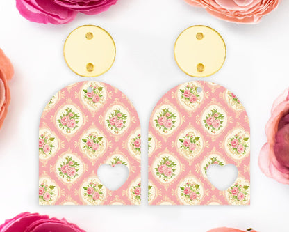 Pink Vintage Flowers Arch Earrings Blanks