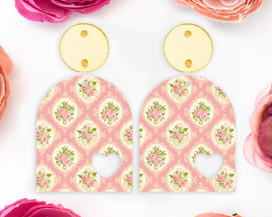 Pink Vintage Flowers Arch Earrings Blanks