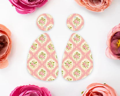 Pink Vintage Flowers Teardrop Earrings Blanks