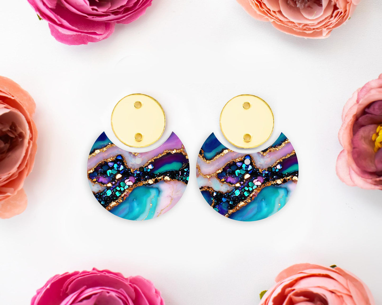 Gem Agate Pattern Circle Drop Earrings Blanks