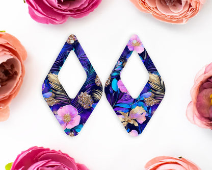 Peacock Feathers Flowers Diamond Teardrop Earrings Blanks