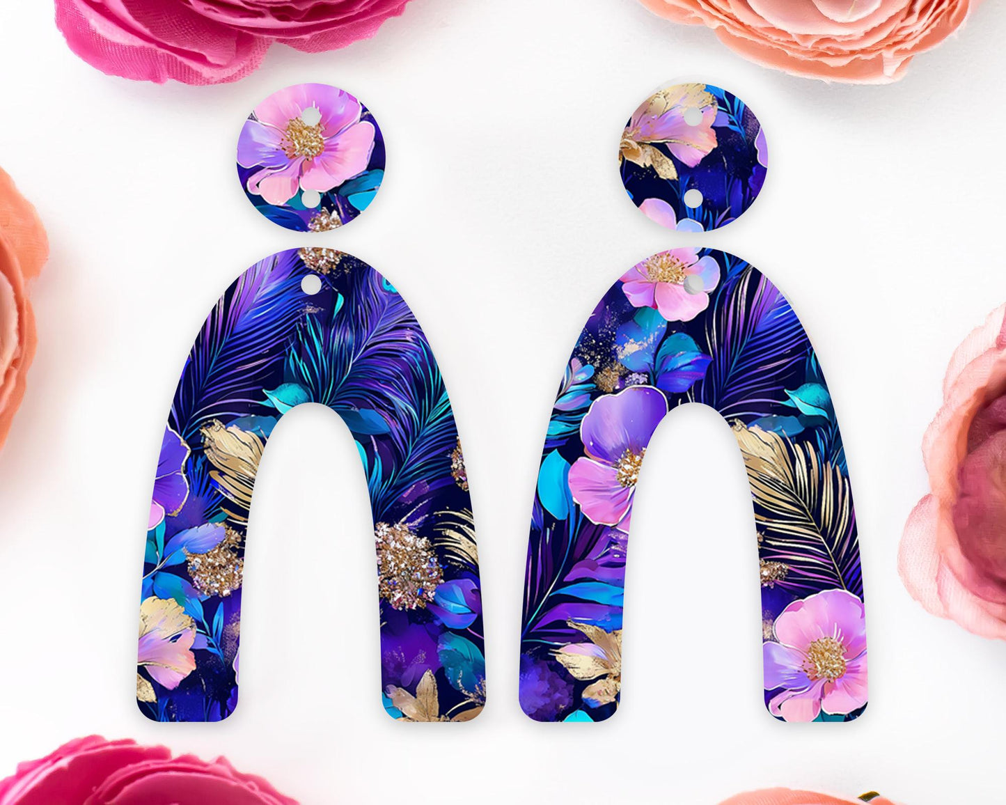 Peacock Feathers Flowers Arch Earrings Blanks