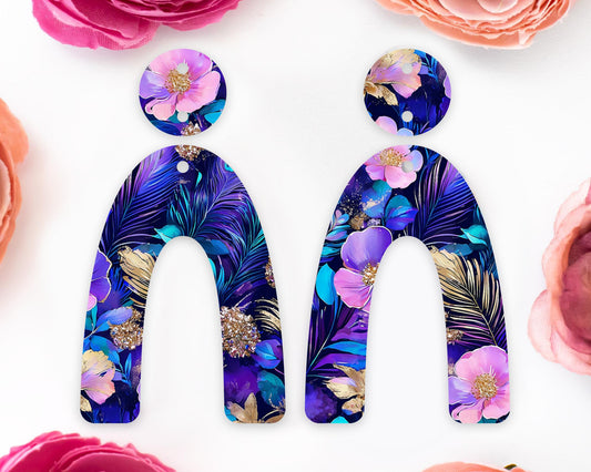 Peacock Feathers Flowers Arch Earrings Blanks