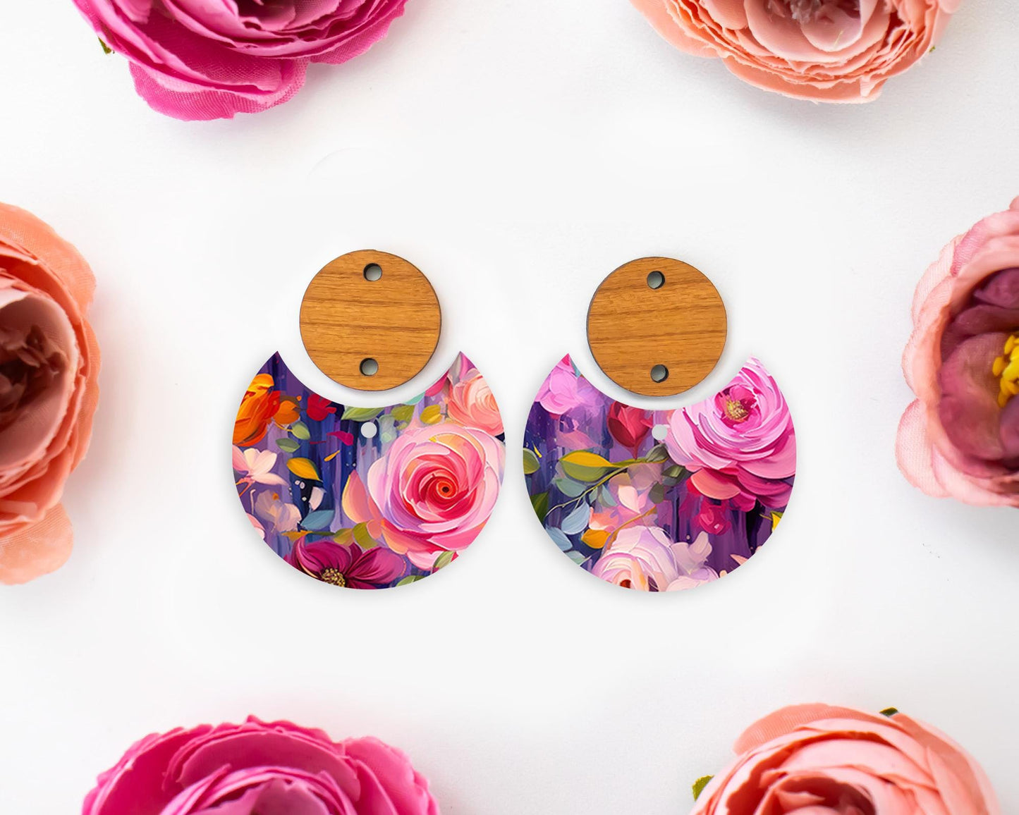 Painted Flowers Circle Drop Earrings Blanks