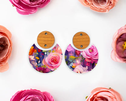 Painted Flowers Circle Drop Earrings Blanks