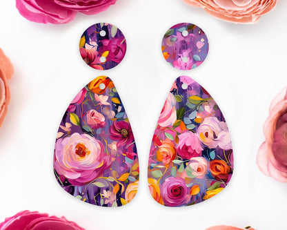 Painted Flowers Teardrop Earrings Blanks