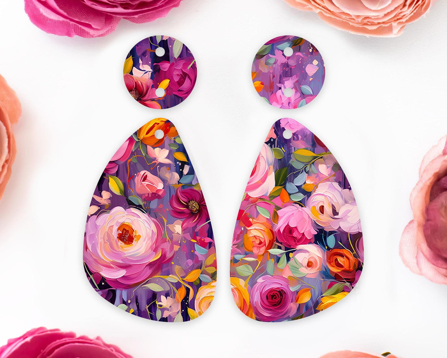 Painted Flowers Teardrop Earrings Blanks