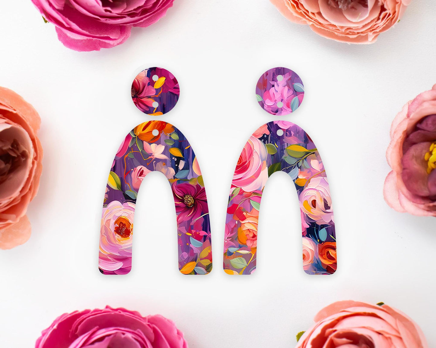 Painted Flowers Arch Earrings Blanks